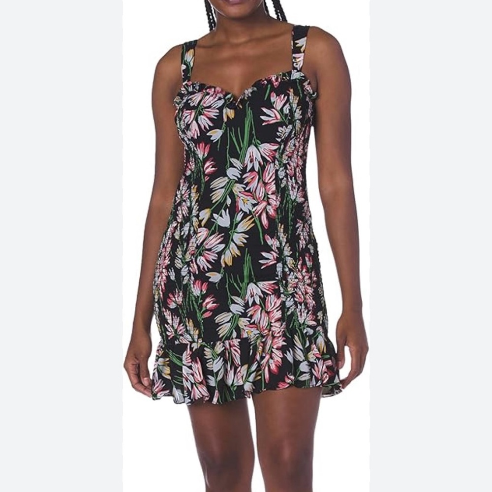Likely Black Floral Smocked Tie Tank Dress